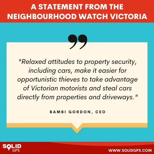 Neighbourhood Watch Victoria Statement on Vehicle Theft Infographic showing a statement from Neighbourhood Watch Victoria about vehicle theft