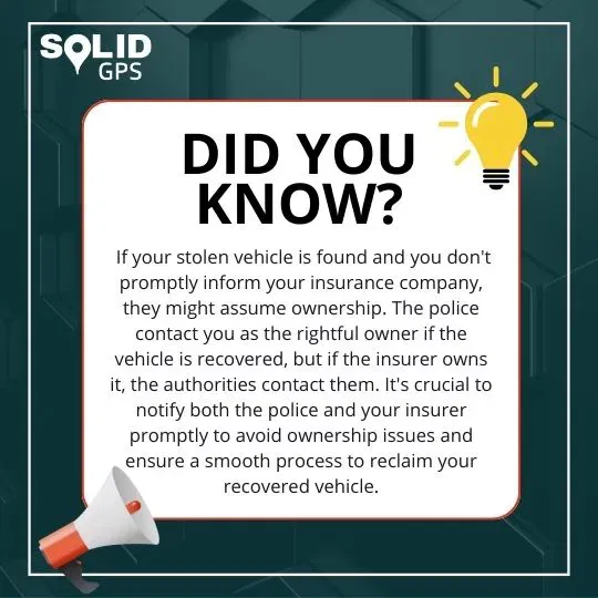 Stolen Vehicle Recovery Fact Infographic showing a fact about stolen vehicle recovery