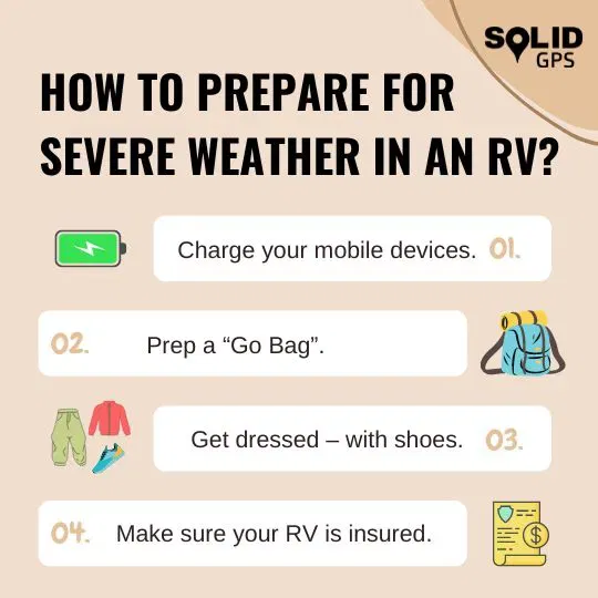 How to Prepare for Severe Weather in an RV Infographic explaining how to prepare for severe weather in an RV