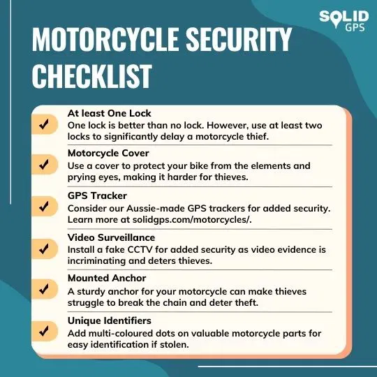 Motorbike Security Checklist Infographic showing a motorcycle security checklist
