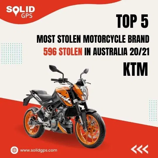 Top 5 Most Stolen Motorcycle Brand: KTM Infographic showing the Top 5 Most Stolen Motorcycle Brand in Australia: KTM