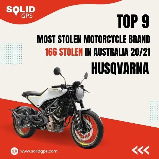 Top 9 Most Stolen Motorcycle Brand: Husqvarna Infographic showing the Top 9 Most Stolen Motorcycle Brand in Australia: Husqvarna