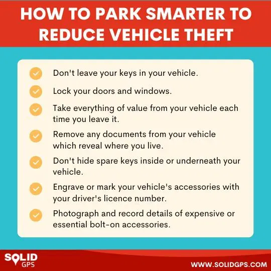 How to Park Smarter to Reduce Vehicle Theft Infographic explaining how to park smarter to reduce vehicle theft