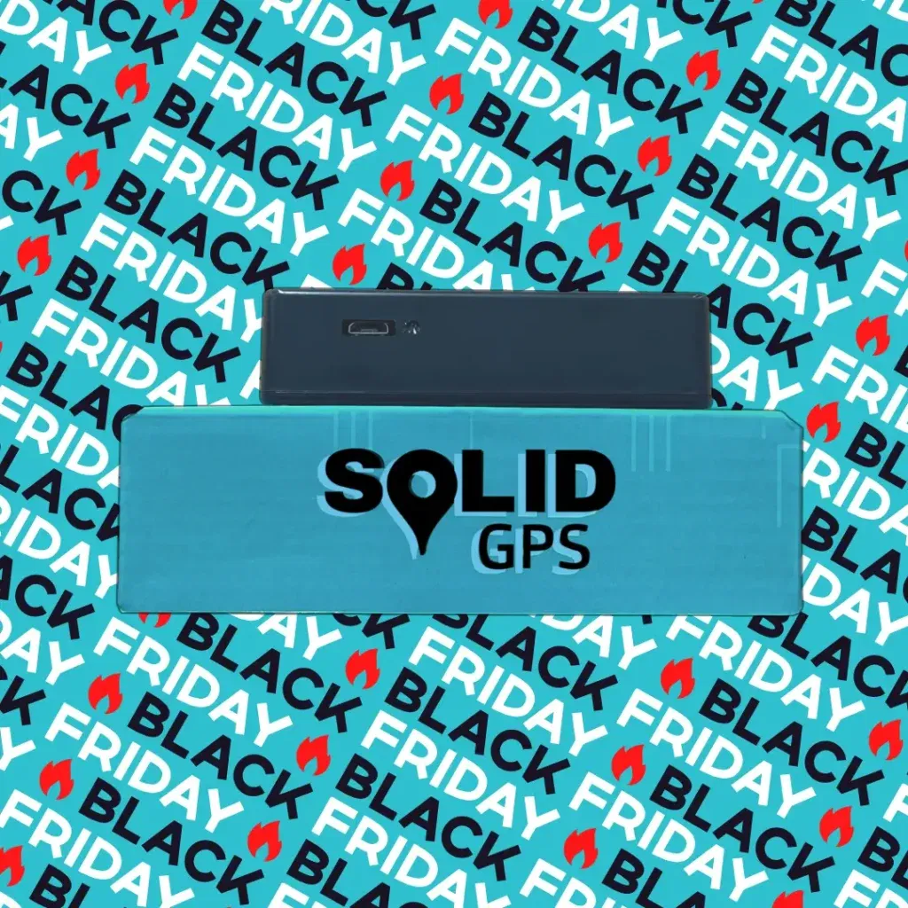 A GPS tracker placed on top of a Solid GPS box